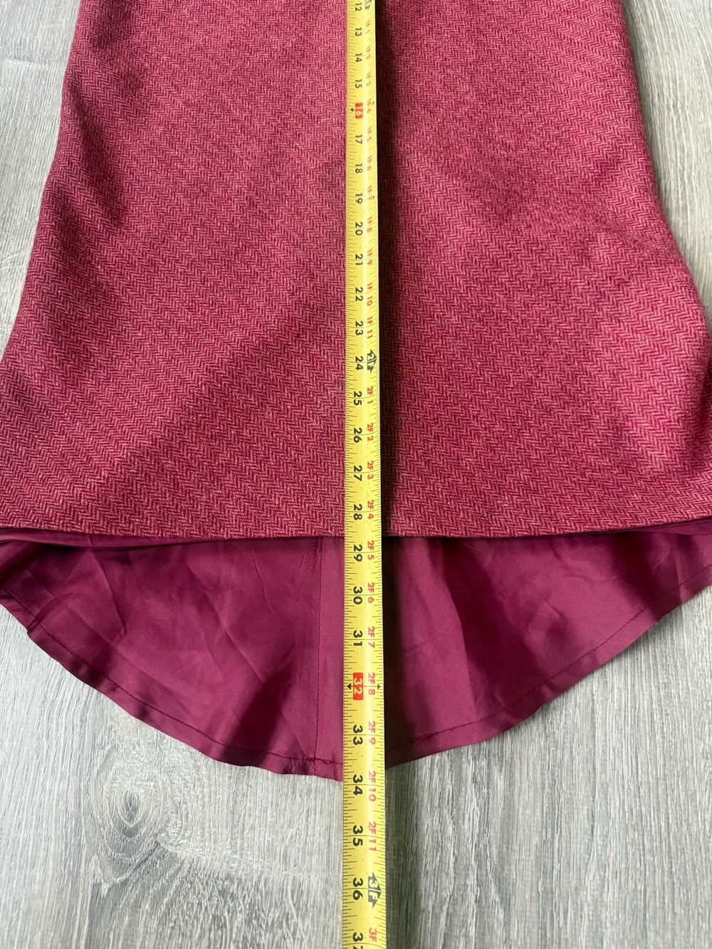 Vintage 100% Wool Mermaid Skirt Red Herringbone Tweed Made in England Academia - Picture 8 of 9